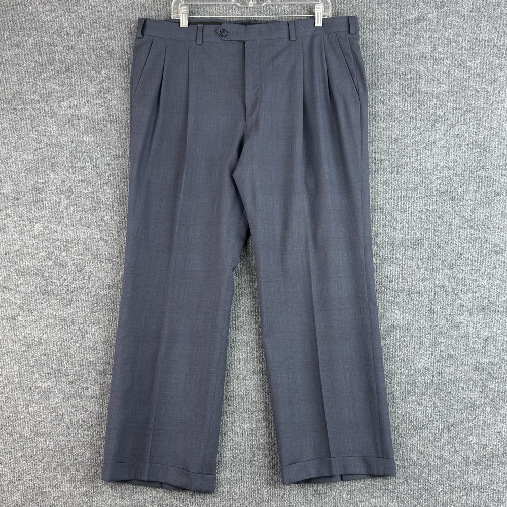 Vintage Burberrys Dress Pants Mens 38x28 Blue Gray Plaid Pleated Cuffed Trousers